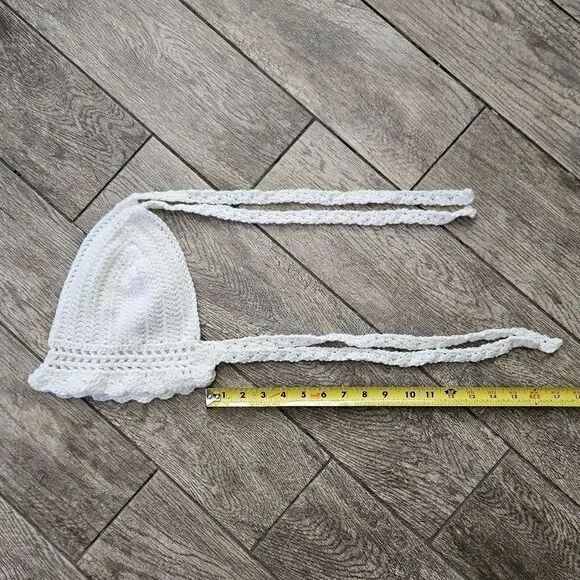 Hand Crafted White Crochet Halter Top Bralette Size L - Picture 7 of 8